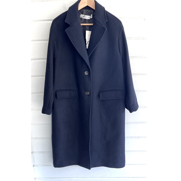 Zara Jackets & Blazers - ZARA Oversized Wool Blend Single Breasted Coat in Navy Blue- NWT! - XS/S